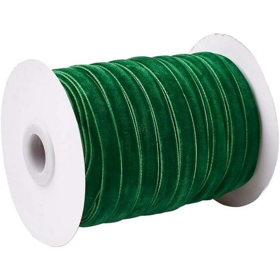 50 Yards Green Single Face Velvet Ribbon for Christmas Wedding Wrapping Crafts Decoration Favors DIY