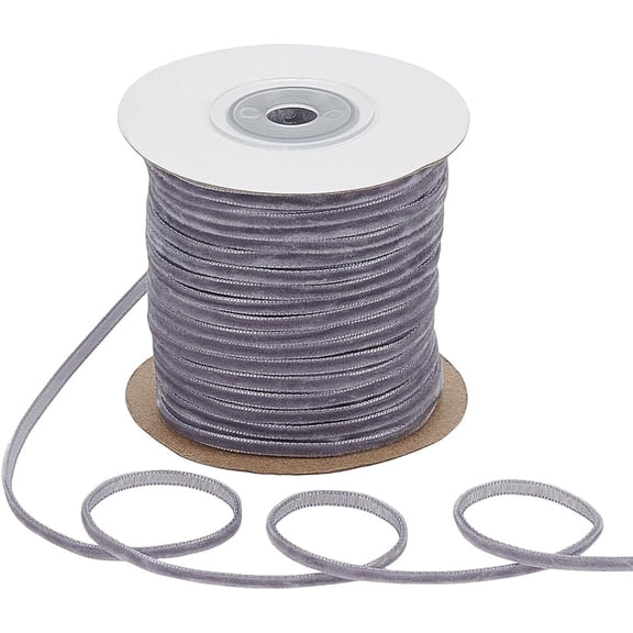 50 Yards Grey Velvet Ribbon 1/8 Inch Single Face Velvet Trim Soft Satin Ribbon Thin Webbing for Bowknot Hairband Costume Floral Bouquet Making Gift Wrapping Home Party Decoration