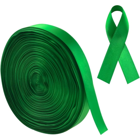 50 Yards Mental Health Awareness Satin Ribbon, Green Liver Cancer Awareness Ribbon for Gift Wrapping Brooch Bracelet Making