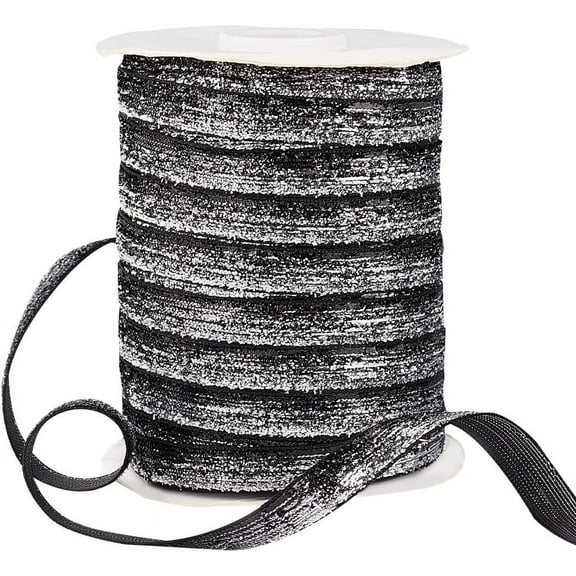 50 Yards Metallic Glitter Ribbon 3/8" (10mm) Black Sparkle Ribbon Sewing Craft Trim Polyester Glitter Ribbon