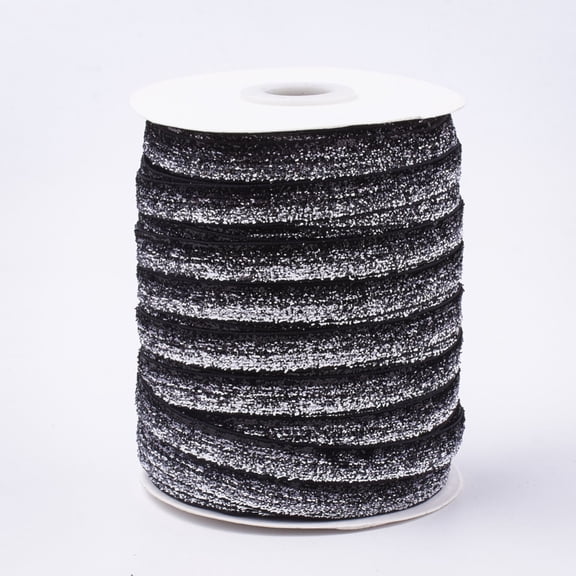 50 Yards Metallic Glitter Ribbon 3/8" (10mm) Black Sparkle Ribbon Sewing Craft Trim Polyester GlitterDIY