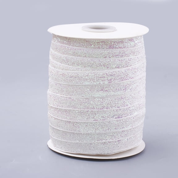 50 Yards Metallic Glitter Ribbon 3/8" (10mm) White Sparkle Ribbon Sewing Craft Trim Polyester Glitter Ribbons for DIY Crafts Wedding Party Decoration