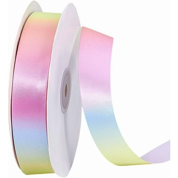 50 Yards Rainbow Ribbon 1 inch Pink Gift Ribbon Double Sided Pastel Rainbow Polyester Ribbons for Flowers Hair Bows Bowknot Gift Wrapping Wedding Decorations