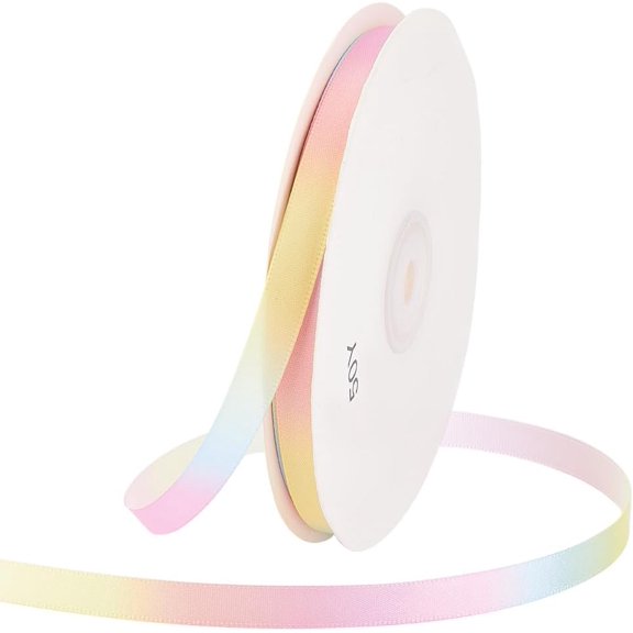50 Yards Rainbow Ribbon Light Gradient Colors 10mm(3/8 inch) Satin Polyester Ribbons Single Face Colorful Printed Ribbon for DIY Clothing Holiday Wedding Decor Gift Wrapping Bow Making