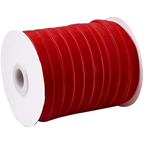 50 Yards Red Single Face Velvet Ribbon for Christmas Halloween Wedding Wrapping Crafts Decoration Favors