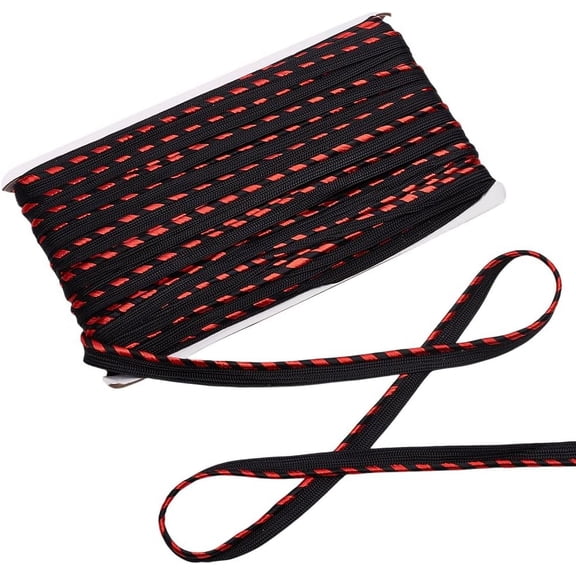 50 Yards Red Twisted Lip Cord Trim 0.43inch Black Twisted Rope Cord with Lip Polyester Edge Piping Trim Cord Rope Embellishment for Sewing Clothing Pillows Lamps Draperies Red