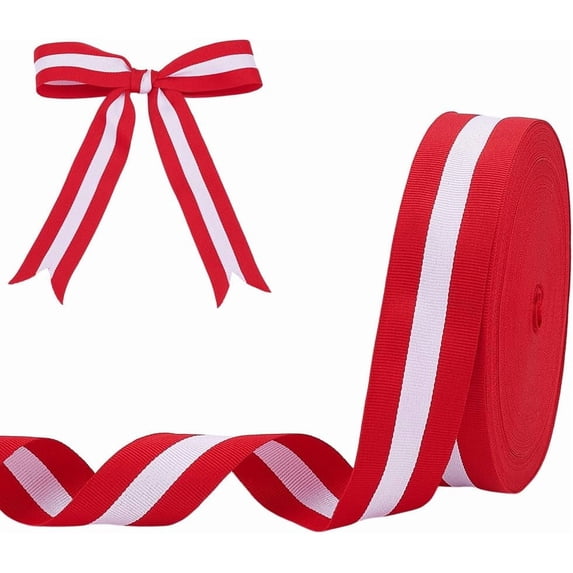 50 Yards Red White Striped Grosgrain Ribbon 1.57