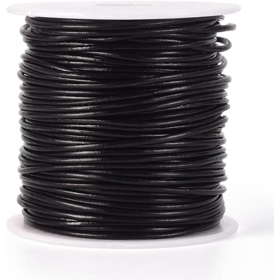 50 Yards Round Cowhide Genuine Black Leather Cord for Jewelry Making 1.5MM Real Leather String Lace Cording Rope Braiding Strip Thread for Crafting Necklace Bracelets Wraps Beading for DIY Black