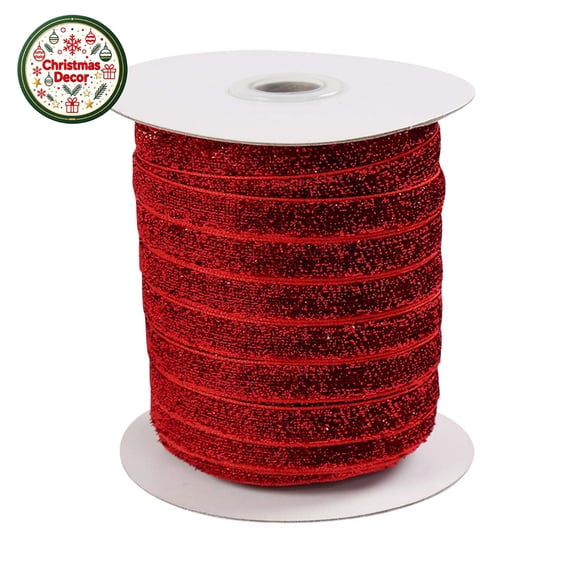 50 Yards Thin Red Glitter Wire Mesh Ribbon with Sparkle Christmas Red Wired Ribbons Metallic Red Ribbon for Christmas Tree Decoration,Wreath Garland Bow Making Gift Wrap Ribbon Red
