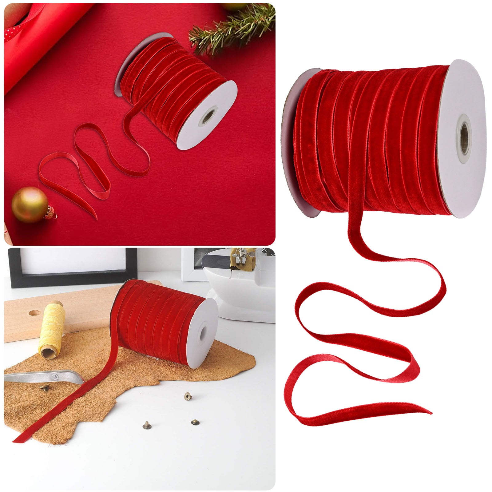 DANGING 50 Yards Velvet Ribbon 1/2Inch Wide Single Face Velvet Ribbon Roll with Spool for Gift Wrapping Decoration Party Wedding Arts Crafts (Red)