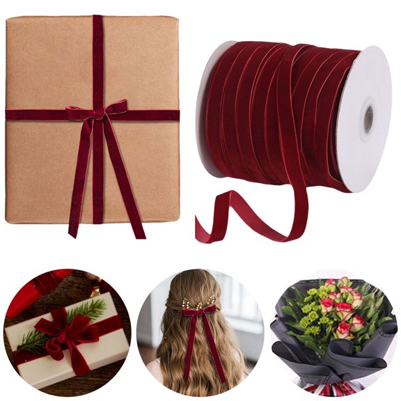 50 Yards Velvet Ribbon Velvet Christmas Ribbon For Gift Wrapping Bow (Wine Red)
