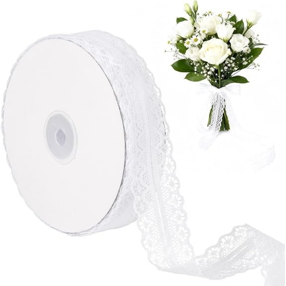 50 Yards White Lace Trim Ribbon Roll, Vintage Crochet Lace for Gift Wrapping, Sewing & Craft Projects, Bridal Wedding Decor, Dress Embellishment, Floral DIY & Party Decorations