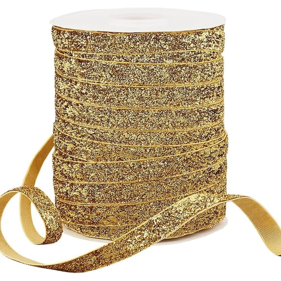 50 Yards Yellow Metallic Glitter Ribbon 3/8 Inch Sparkle Fabric Ribbon Craft Sewing Trim Wide Polyester Ribbon