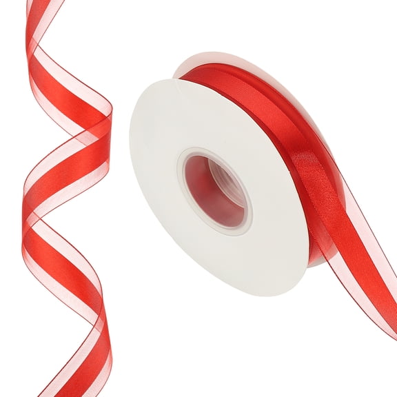 50 Yards x 1" Striped Ribbon, Red Candy Ribbon Roll Gift Wrapping Ribbon for Christmas Craft Wreath Birthday Wedding Festival Decoration