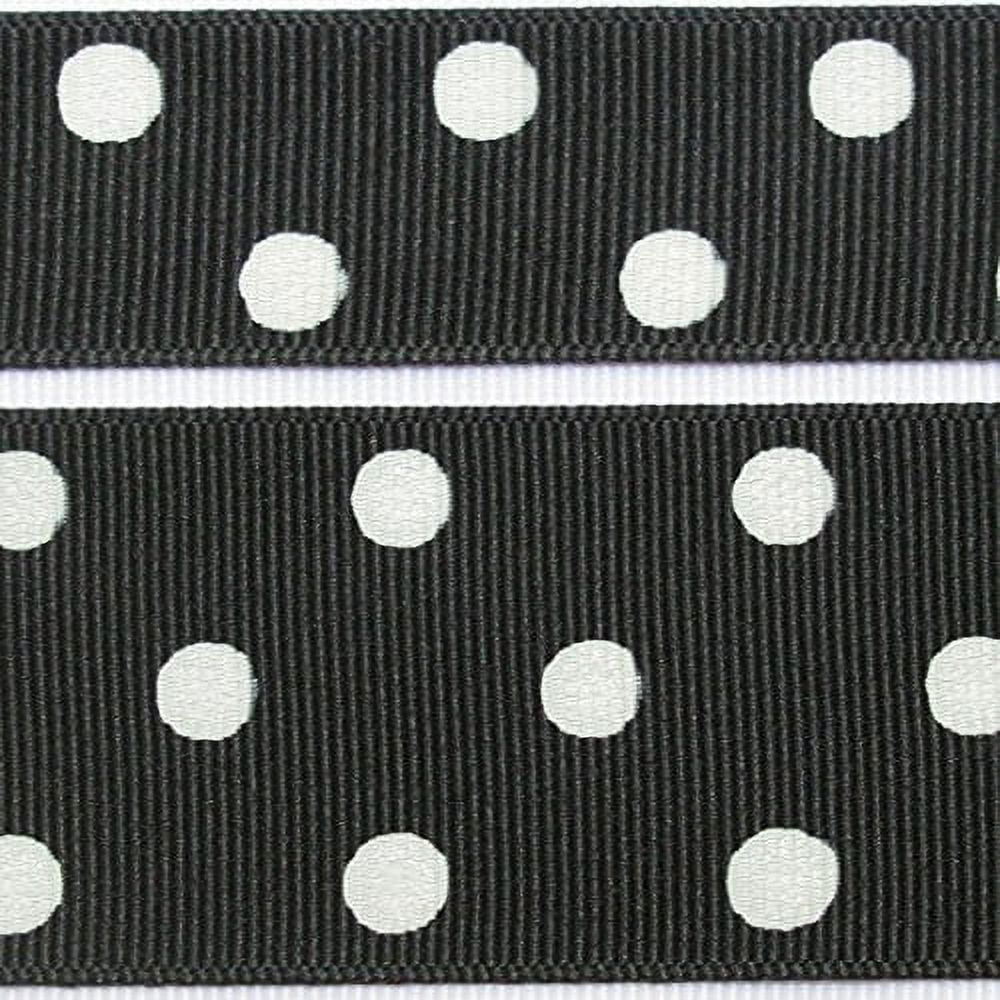 50 Yds Polka Dots Grosgrain Ribbon, 7/8 Inch - Black/White + One Yd Custom Print
