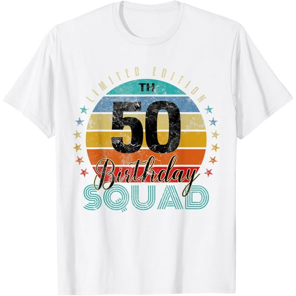 50 Year Old Birthday Squad Vintage 50th B-Day Group Friends T-ShirtMen and women, Black T-shirt, size: Extra large