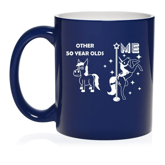50 Year Old Superstar Unicorn Funny 50th Birthday Ceramic Coffee Mug Tea Cup Gift for Her, Friend, Coworker, Sister (11oz Blue)