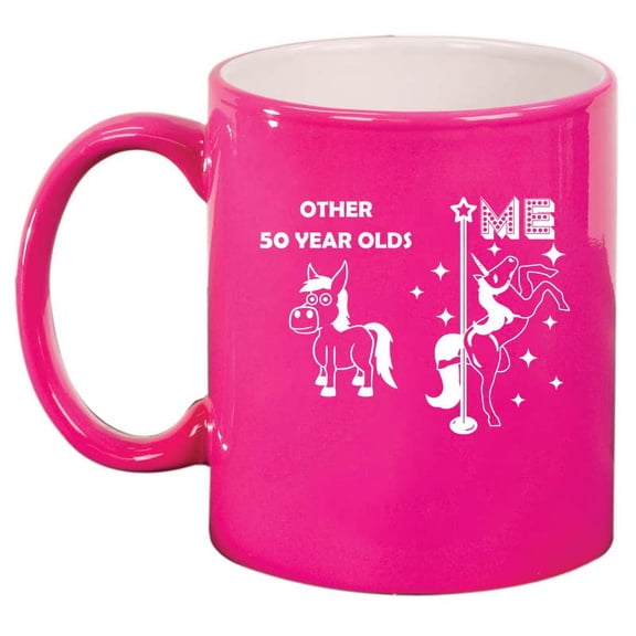 50 Year Old Superstar Unicorn Funny 50th Birthday Ceramic Coffee Mug Tea Cup Gift for Her, Friend, Coworker, Sister (11oz Hot Pink)