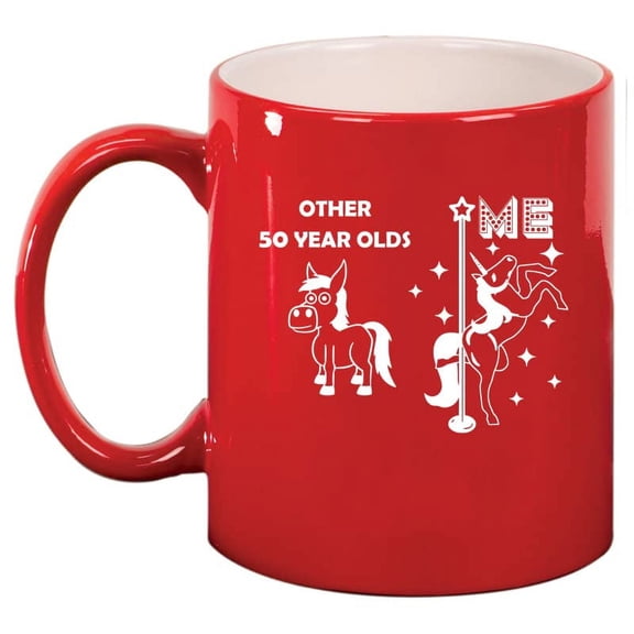 50 Year Old Superstar Unicorn Funny 50th Birthday Ceramic Coffee Mug Tea Cup Gift for Her, Friend, Coworker, Sister (11oz Red)