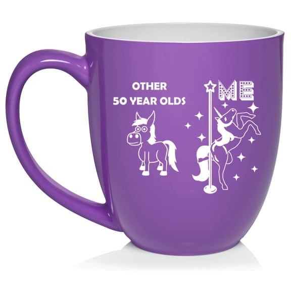 50 Year Old Superstar Unicorn Funny 50th Birthday Ceramic Coffee Mug Tea Cup Gift for Her, Friend, Coworker, Sister (16oz Purple)