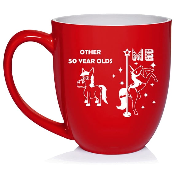 50 Year Old Superstar Unicorn Funny 50th Birthday Ceramic Coffee Mug Tea Cup Gift for Her, Friend, Coworker, Sister (16oz Red)