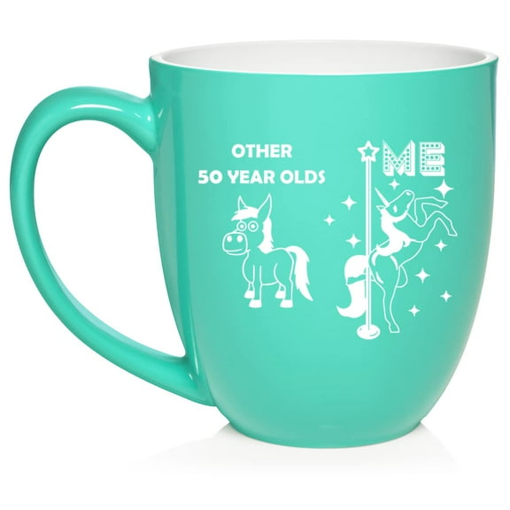 50 Year Old Superstar Unicorn Funny 50th Birthday Ceramic Coffee Mug Tea Cup Gift for Her, Friend, Coworker, Sister (16oz Teal)
