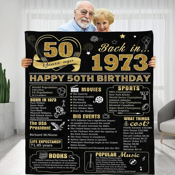 50 Years Ago 50th Birthday Wedding Anniversary Throw Blanket, Perfect 1972 Birthday Gifts Ideas for Wife Husband Mom Dad Friends,Gold Back in 1972 50th Birthday Gifts