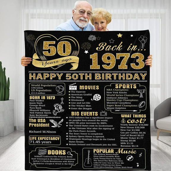 50 Years Ago 50th Birthday Wedding Anniversary Throw Blankets, Perfect 1972 Birthday Gifts Ideas for Wife Husband Mom Dad Friends,Gold Back in 1972 50th Birthday Gifts