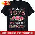 thumbnail image 1 of 50 Years Old Shirts Made In 1975 Floral 50Th Birthday Women T-Shirt Unisex S-5XL Hot Trending Shirt, Vintage Birthday Gift, 1 of 2