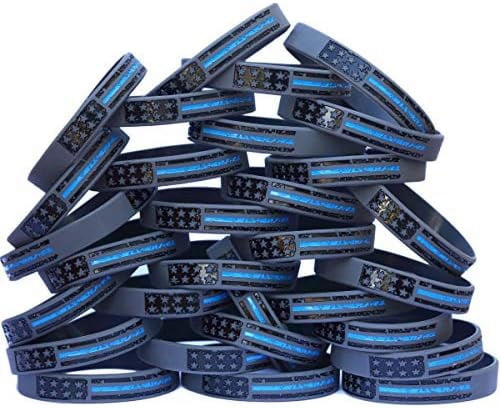 5 XL 9 Inch Back The Blue Thin Blue Line Silicone Wristbands – Support Law Enforcement Bracelets
