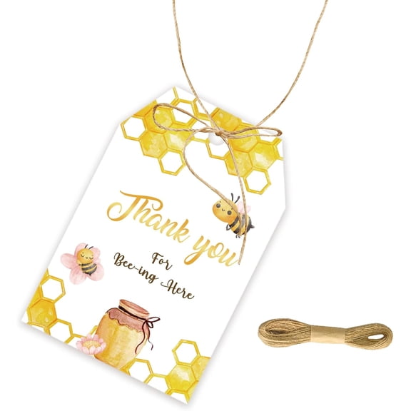 50 bee thank you labels, with rope bee gift tags, for gender reveal parties, oh baby thank you paper labels, for 1st birthday/honey bride gift party gifts