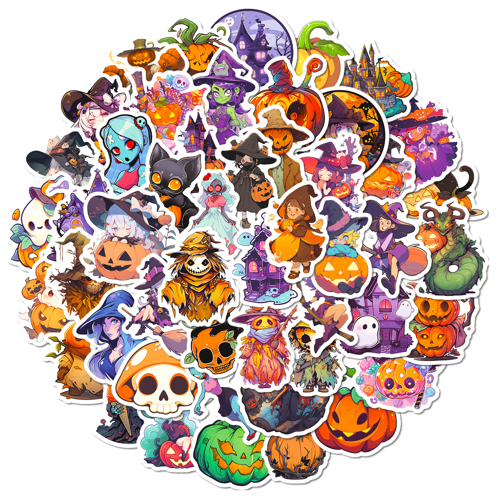 50 children's cartoon graffiti Halloween stickers pumpkin ghost witch ...