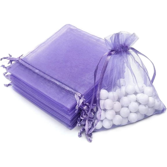 50 count 3.15"x4"(8x10cm) Sheer Drawstring Organza Pouches Wedding Party Christmas Favor Bags (Light Purple, 3x4)