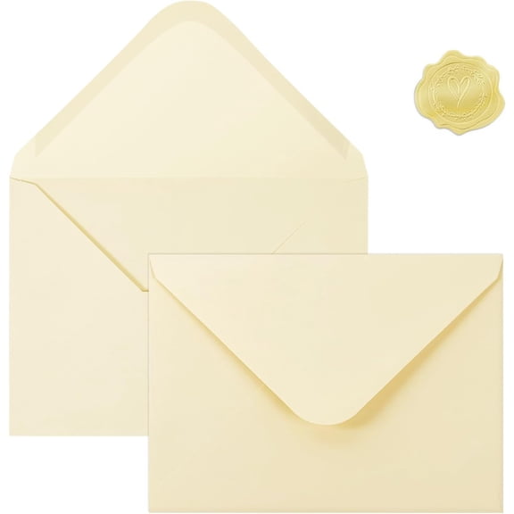 50 count Cream Colorful A7 Envelopes with Stickers, 5x7 Envelopes for Greeting Cards, for Invitations, Wedding Invitation, Birthday, Shower, Graduation