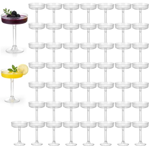 50 count Disposable Plastic Martini Glasses 5 oz - Ribbed Coupe Glasses Unbreakable Dessert Parfait Glassware for Wedding Party Supplies (Clear)