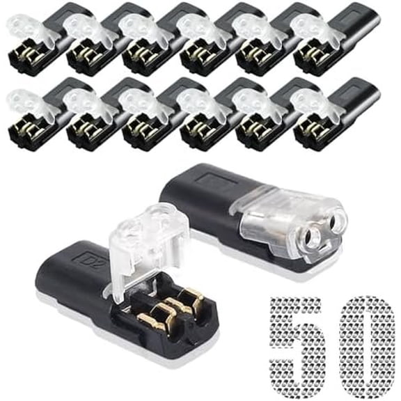 50 count Double Wire Plug in Connector with Locking Buckle, Quick Connect Wire connectors, Lock Strip Connector, 2-pin solderless Wire connectors for LED Strips, Automotive, 22-18 AWG