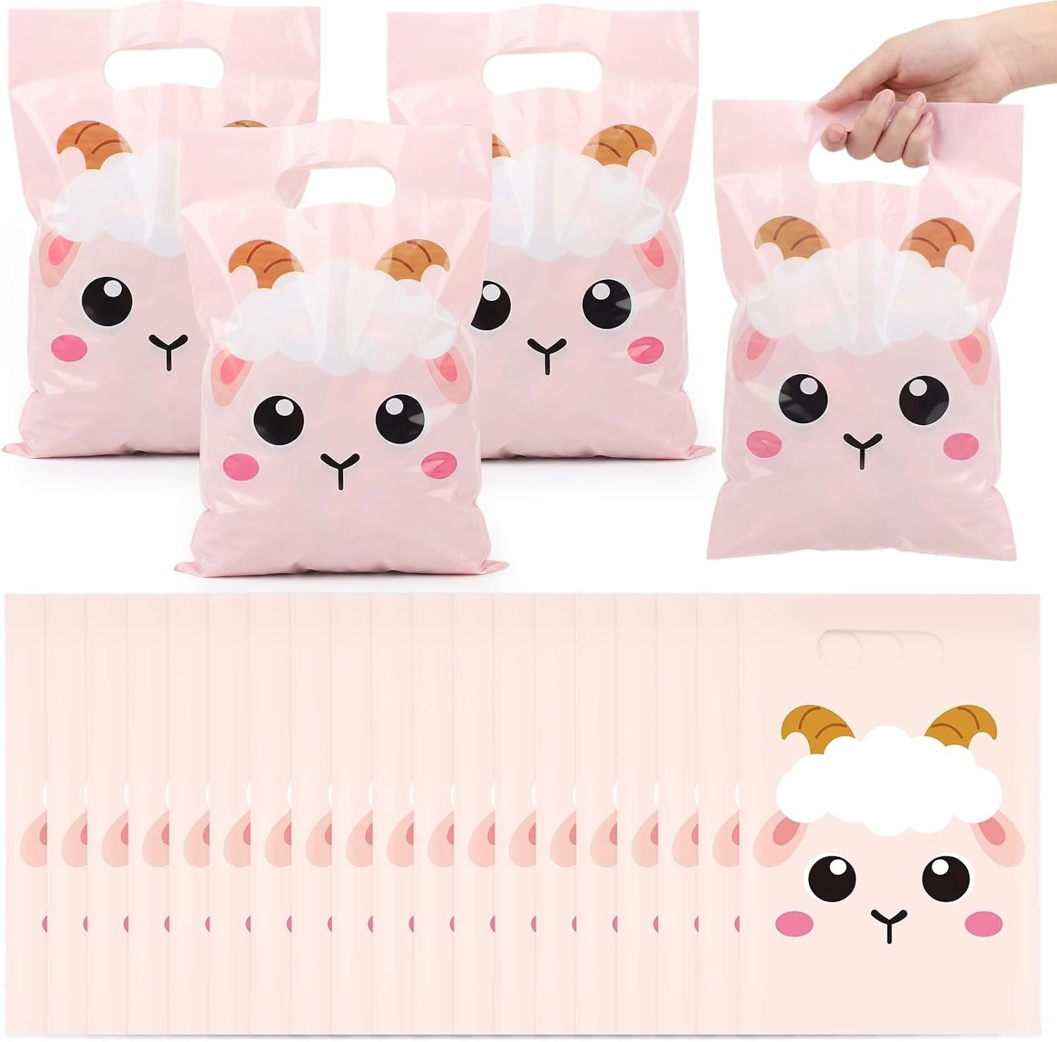 50 count Farm Party Bags Favors Sheep Goodie Candy Bags with Handles ...