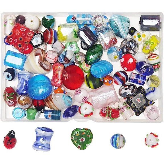 50 count Glass Beads for Making Adults, Big Small Bulk for s Lampwork Murano Bead for Bracelets Necklaces ing Supplies + 1 count Plastic Box (Mix)