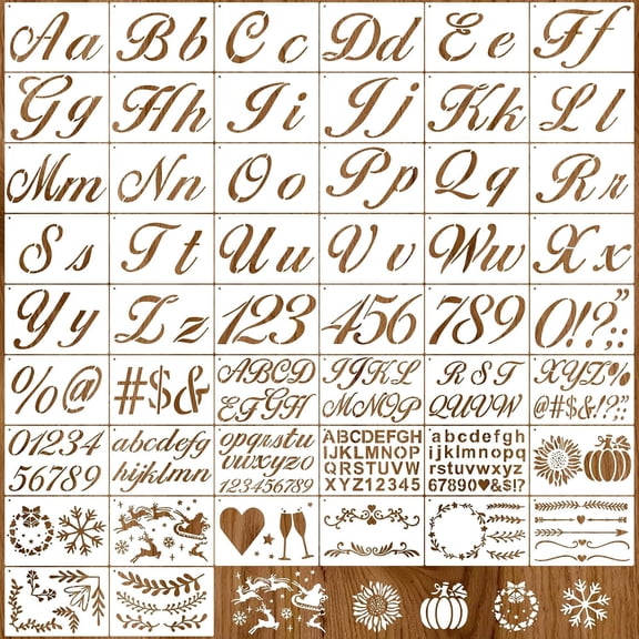 50 count Letter Stencils for Painting , Calligraphy Alphabet and Number Stencils, Cursive Letter Templates for Signs, Walls Art,Card Making and Scrapbook and DIY Crafts Decoration