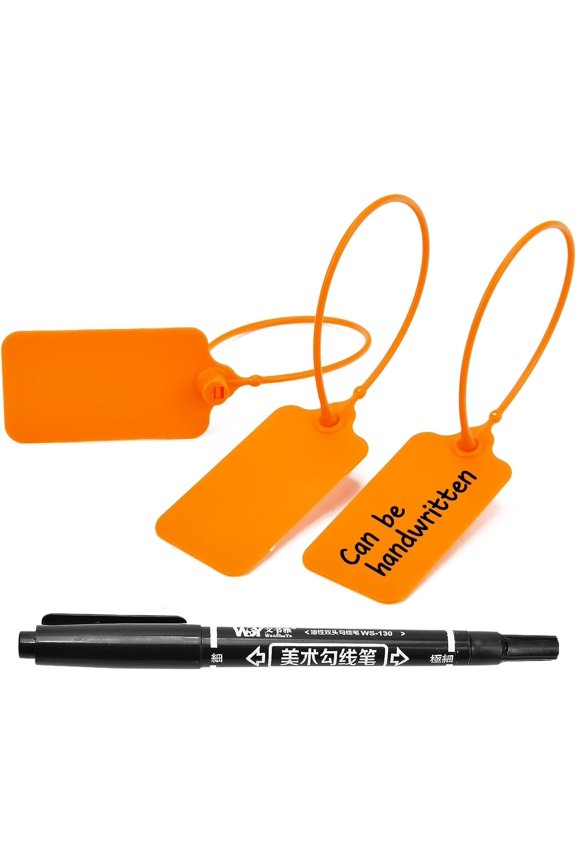 50 count Luggage Tags Seals Label Logistics Sign Tie Bag Tag, Sealing Storage Multi Purpose Name ID Tag with Marker for Suitcases, Backpack, Schoolbag, Key (Orange)