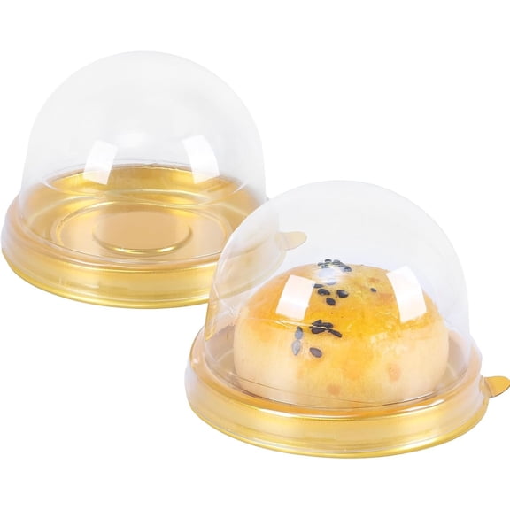 50 count Mini Cake Containers with Clear Dome , Clear Plastic Small Desserts Cupcake Boxes for Individual  Covered Cookies, Strawberry, Mooncake,Cheesecake, Cocoa Bomb ()