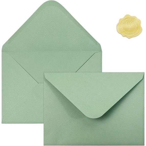 50 count Sage Green Colorful A7 Envelopes with Stickers, 5x7 Envelopes for Greeting Cards, for Invitations, Wedding Invitation, Birthday, Shower, Graduation