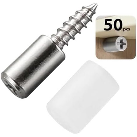 50 count Self-Tapping Screws for Cabinet Laminate Support with White Anti-Slip Sleeve,Shelf Pegs for Kitchen Cabinet, Cupboard, Bookcases, Wardrobes and Glass Case