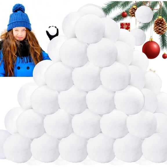50 count  Snow Balls,Artificial Snow Fight Balls Soft Plush Snowball 2.4 Inch for Indoor Outdoor Winter Christmas Decor,Throwing ,Party Supplies