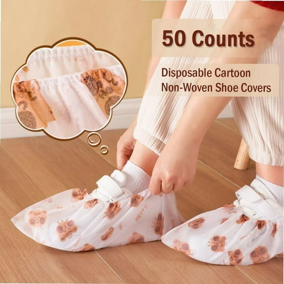 50 counts Disposable Thickened Cartoon Shoe Covers,Home Indoor Non-slip Anti-dirty Foot Cover, Breathable Foot Covers for Shoes