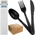 thumbnail image 1 of 50 ct Black Plastic Silverware Individually Wrapped, Packaged Plastic Utensils Set Wrapped, Prewrapped Cutlery Packets Disposable with Napkin, To Go Utensils, Perfect for Food Trucks, 1 of 4