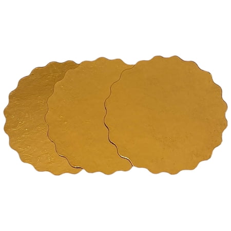 The Baker Celebrations 6-1/4" Gold Scalloped Round Cardboard Cake Boards, 50 Pack
