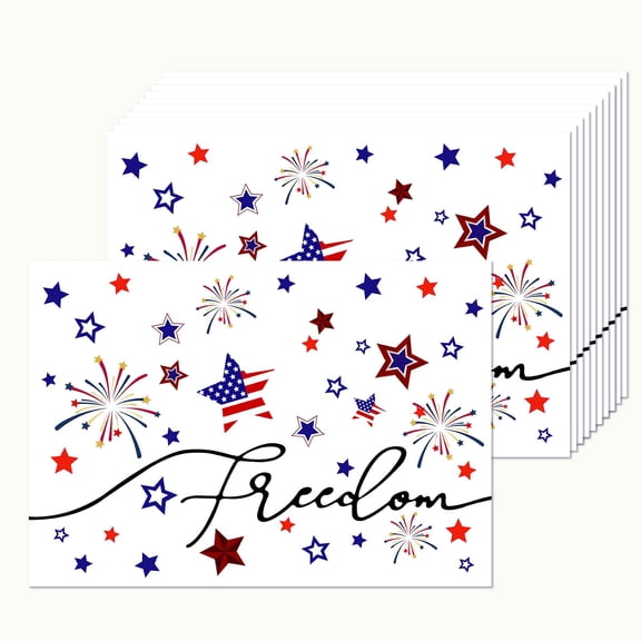 50 disposable paper placemats, Memorial Day placemats, 11x16 inch Patriotic Liberty Star pattern table mats, suitable for holiday indoor and outdoor parties, kitchen and table decorations.
