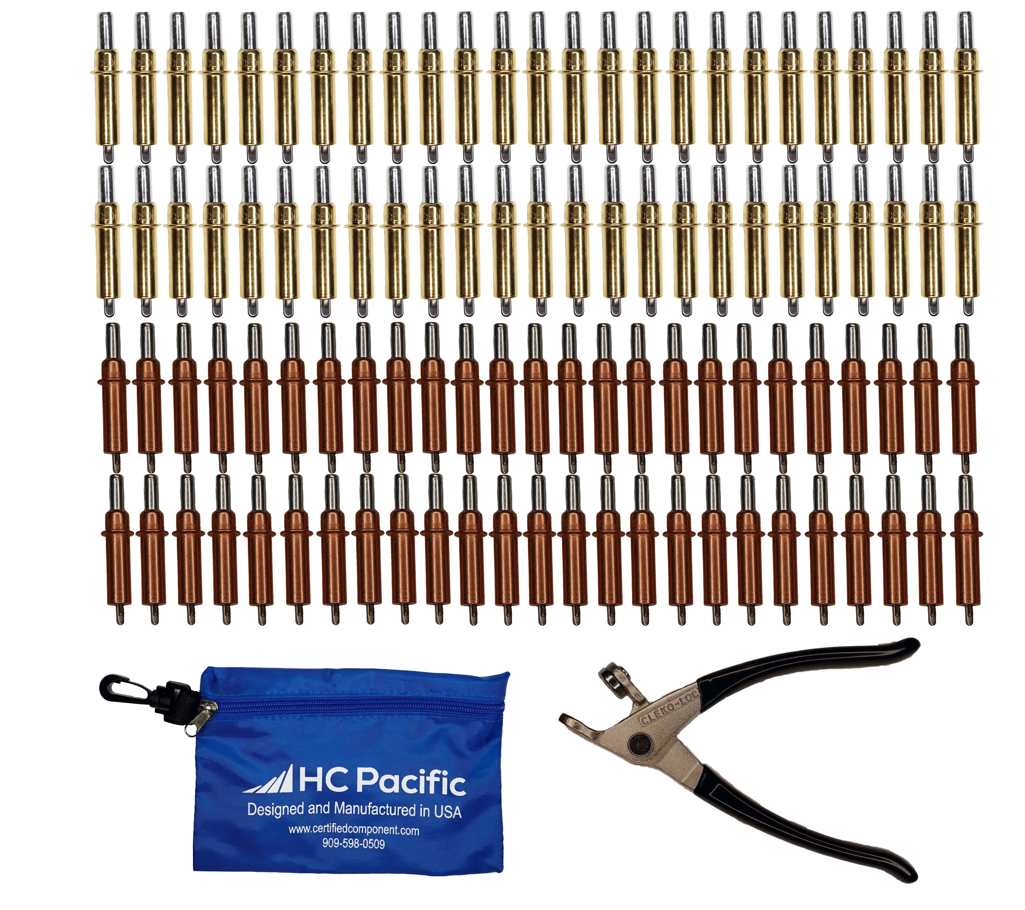 50 each C1/8 and C3/16 Cleco Fasteners with Cleco Pliers & Pouch