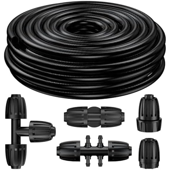 50 ft 1/2 Inch Drip Irrigation Tubing, 1/2 Irrigation Tubing for Garden Irrigation System, Flexible PVC Main Line with 5 Barbed Locked Drip Irrigation Parts, 1/2" Drip Irrigation Hose